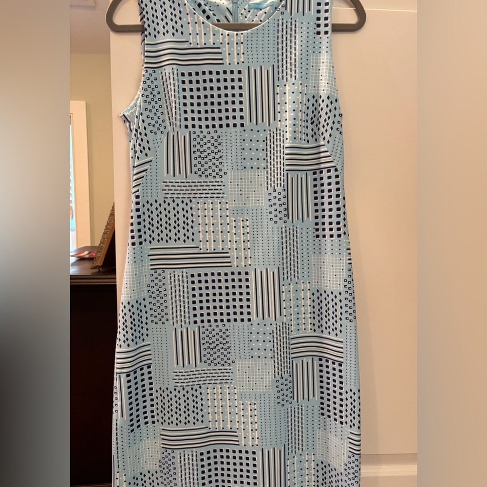J. McLaughlin Elegant Geometric in Blue Tunic Dress